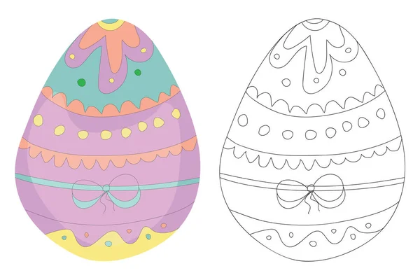 Easter Decorated Egg Pastel Colors Illustration Flat Style Contour Egg — Stock Vector