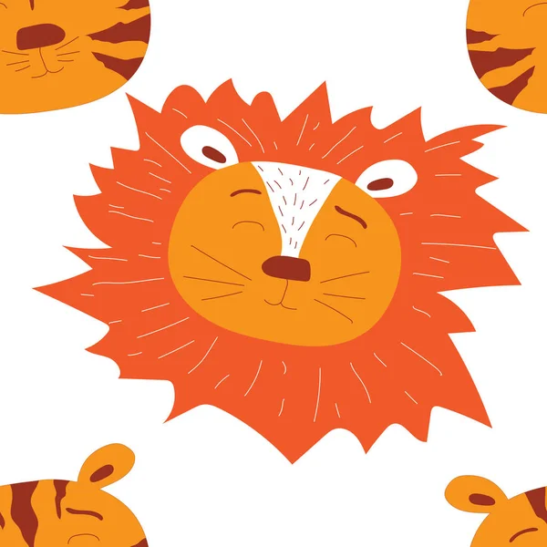 Lindos Iconos Del Contorno Cabeza Tigre León Animal Sabana Estilo — Vector de stock