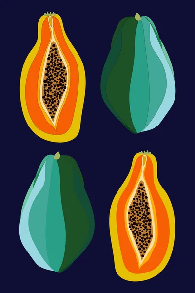 Mitad Del Icono Papaya Aislado Fondo Ilustración Plana Media Papaya — Vector de stock