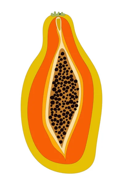 Die Hälfte Der Papaya Ikone Isoliert Auf Dem Hintergrund Flache — Stockvektor