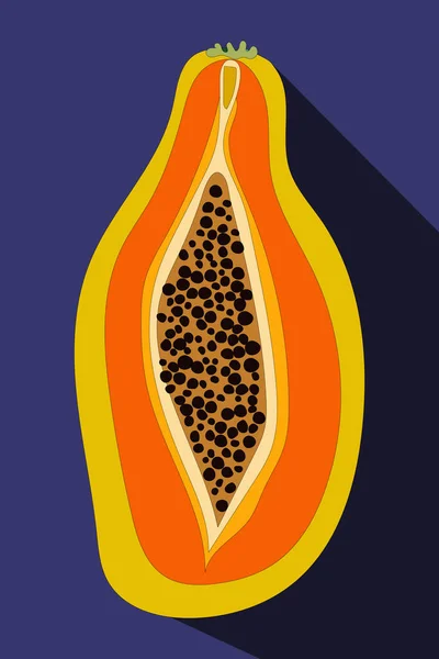 Mitad Del Icono Papaya Aislado Fondo Ilustración Plana Media Papaya — Vector de stock