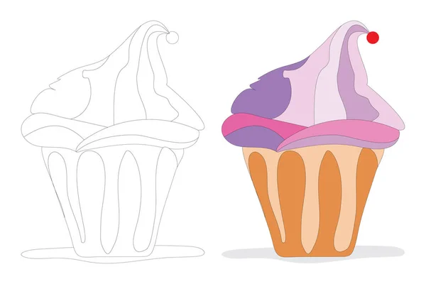 Handritad Muffins Grattis Födelsedagsmotivet Doodle Vektor Illustration Isolerad Vit Bakgrund — Stock vektor
