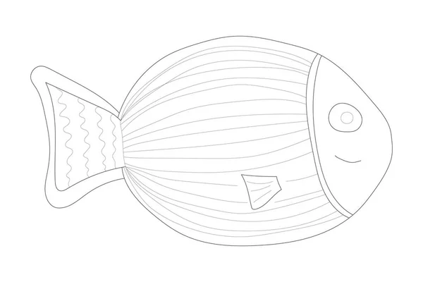 可爱的热带涂鸦鱼图片为着色 向量线鱼 动物设计元素 T恤衫 印刷品邀请函 彩页的完美设计 — 图库矢量图片