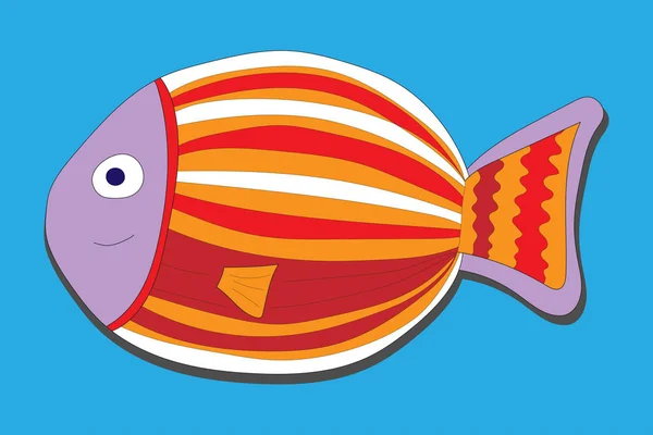 可爱的涂鸦卡通鱼海生动物 扁平风格 背景蓝色 病媒凉爽的海洋动物图片 幼儿衬衫 儿童服装 派对和婴儿淋浴邀请 简单的夏天 — 图库矢量图片