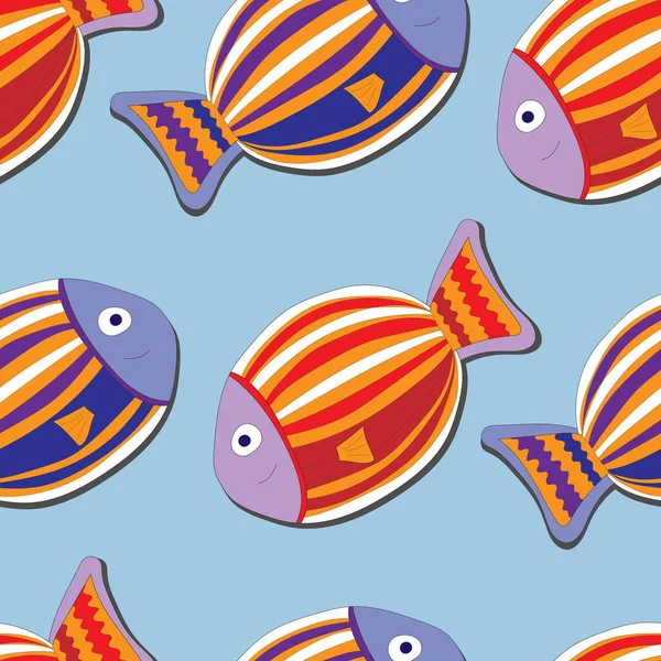 Bezešvé Vzor Roztomilé Čmáranice Ryby Izolované Modrém Pozadí Dětské Moře — Stockový vektor