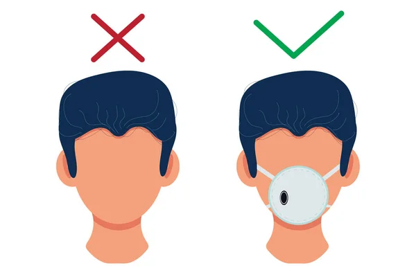 Män Med Och Utan Respirator Platt Stil Coronavirus Och Karantän — Stock vektor