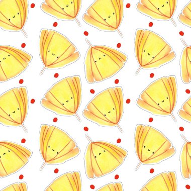 Kusursuz desen. El çizimi şirin çizgi film sarı sonbahar yaprakları karalama tarzında. Suluboya çocuk geçmişi. Çocuk davetiyeleri, tebrik kartları, kartlar, tekstil, kartpostal, poster, kumaşlar için tasarım