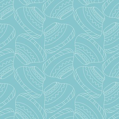 El çizimi beyaz taslak kabı - pürüzsüz desen tasarımı. Yüzey tasarımı, kumaş, tekstil, duvar kağıdı için açık mavi arkaplanda izole edilmiş hisse senedi çizimi.