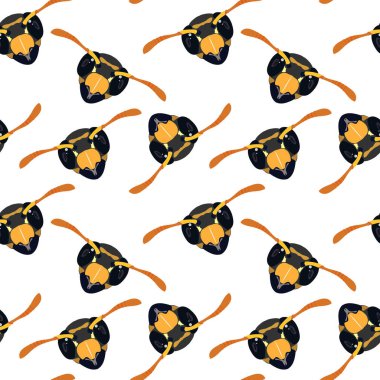 Beyaz arka planda yaban arısı başsız desen izole edildi. El yapımı böcek tekrar tasarımı. Tekstil, duvar kağıdı, baskılar, desenler ve ambalaj kağıdı için güzel hayvan tasarımı elementleri.