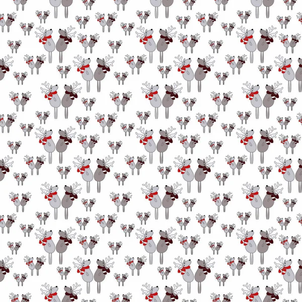 Beautiful seamless pattern with deer isolated on white background. Backdrop with cute and funny cartoon forest animals for textile print, wallpaper, wrapping paper