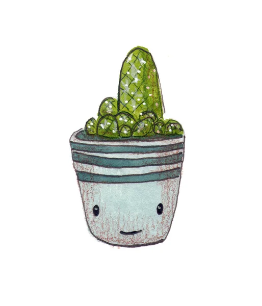 Carino Cactus Cartone Animato Isolato Sfondo Bianco Illustrazione Acquerello Stampa — Foto Stock