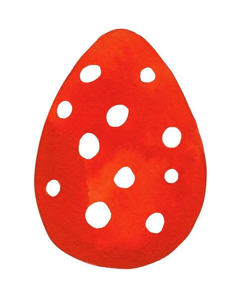 Rotes Osterei Mit Weißen Kreisen Auf Weißem Hintergrund Aquarell Handgezeichnete — Stockfoto