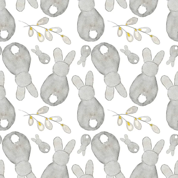 Easter Seamless Pattern Spring Twigs Easter Pussy Willow Tree Grey — Φωτογραφία Αρχείου