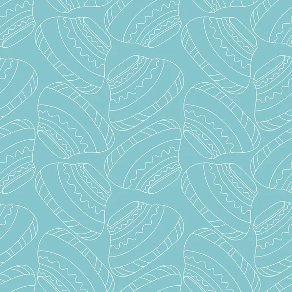 手描きのドアホワイトアウトラインポット シームレスなパターンデザイン 表面デザイン 壁紙のための薄い青の背景に隔離されたストックイラスト — ストック写真