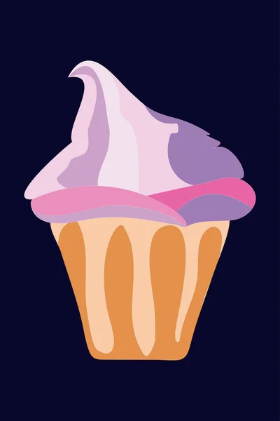 Roztomilá Jahodová Zmrzlina Vaflovacím Šálku Barvě Izolované Tmavomodrém Pozadí Ilustrace — Stock fotografie