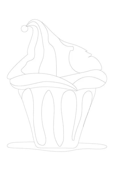 Roztomilá Jahodová Zmrzlina Vaflovacím Šálku Obrysu Čerstvé Potraviny Stock Ilustrace — Stock fotografie