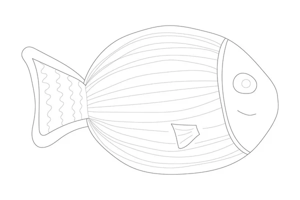Carino Pesce Scarabocchio Tropicale Quadro Colorazione Pesce Lineare Elemento Design — Foto Stock