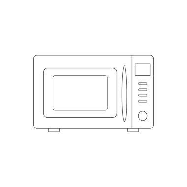 Mikrodalga doğrusal simge. Elektrikli fırın. Mutfak aletleri. Beyaz arka planda izole edilmiş kongre sembolü. Web tasarımı ve diğerleri için stok illüstrasyonu.