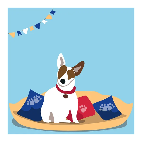 Leuke Handgetekende Hond Het Kussen Voorraad Illustratie Geïsoleerd Blauwe Achtergrond — Stockfoto