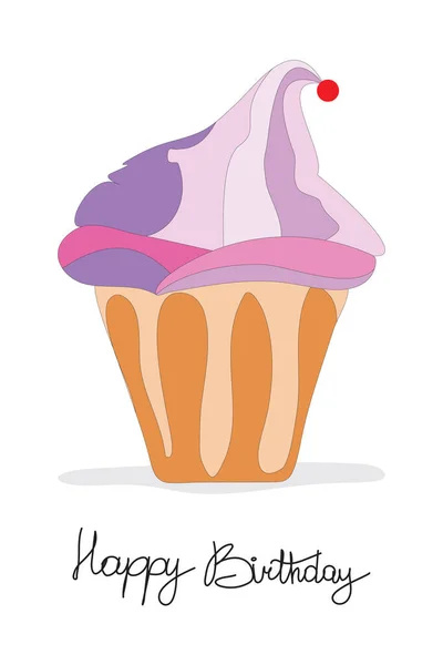 Счастливый День Рождения Милым Клубничным Мороженым Чашке Рукописной Поздравительной Фразой — стоковое фото