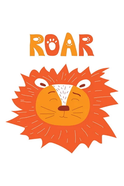 Söt Och Anbud Lejon Illustration Med Bokstäver Roar Isolerad Vit — Stockfoto