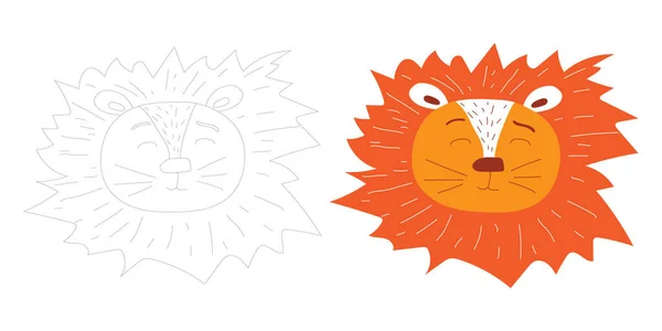 Niedliche Ikonen Des Löwenkopfes Umreißen Savannentier Doodle Stil Isoliert Auf — Stockfoto