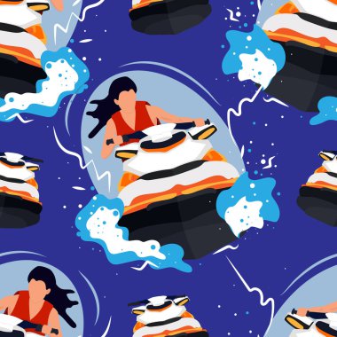 Su ekstrem spor desenleri - kadın mavi arka planda izole bir jet ski stok vektör çizimi sürüyor. Dünyayı dolaşmak için. Yaz tatili planlama. Ekstrem spor. Düz tasarım.