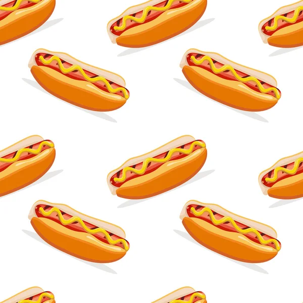 Patrón Inconsútil Sabrosos Hot Dogs Con Salchichas Salsa Tomate Salsa —  Fotos de Stock