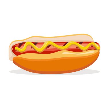 Beyaz arka planda izole edilmiş sosisli sandviçin stok vektör çizimi. Lezzetli fast food en iyi seçim. Çok çeşitli posterler, menüler, broşürler, web, fast food simgeleri ve diğerleri için tasarım.