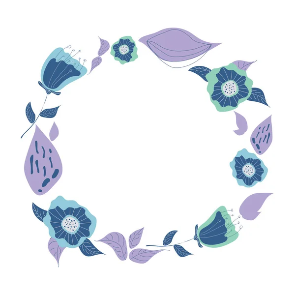 Modèle Cadre Rond Plat Floral Avec Espace Texte Fleurs Couleur — Image vectorielle