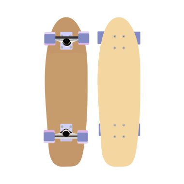 Kaykay ikonu seti. Çizgi film tarzında renkli kaykaylar. Vektör stok illüstrasyonu beyaz arkaplanda izole edildi.