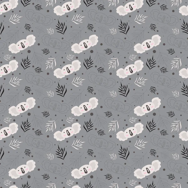 Seamless Pattern Cute Koala Branches Outlines Hand Drawn Illustration Isolated — Stock Photo, Image