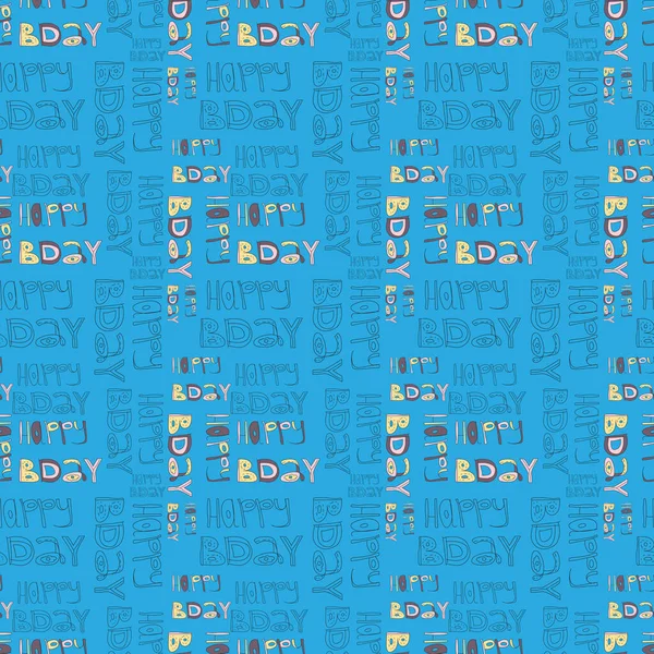 Seamless Pattern Doodle Cartoon Lettering Happy Birthday Isolated Blue Background — Stock Photo, Image