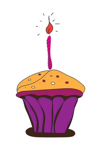 Handritad Muffins Med Ljus Grattis Födelsedagsmotivet Doodle Illustration Isolerad Vit — Stockfoto
