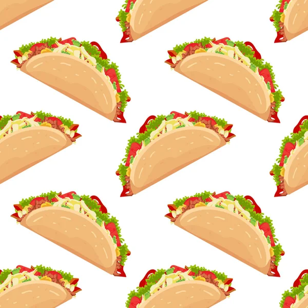 Nahtloses Muster Von Cartoon Tacos Mit Fleisch Und Gemüse Flachen — Stockfoto