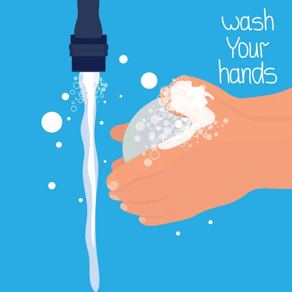 Tvätta Händerna Med Tvål Tecknad Vektor Stock Illustration Isolerad Blå — Stock vektor