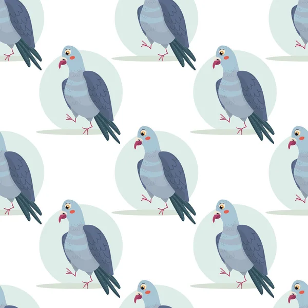 Seamless pattern with doodle cute cartoon doves isolated on white background. Colorful funny bird icon. Stock flat illustration.  Cute background for textile print, wrapping paper and ets.