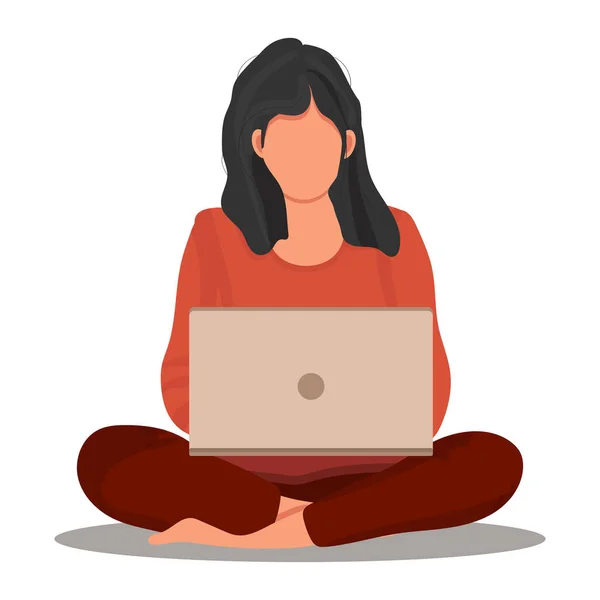 Kvinnan Sitter Med Laptop Begreppet Illustration För Frilans Arbete Utbildning — Stock vektor