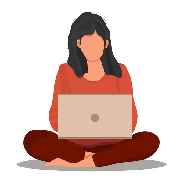 Mujer Sentada Con Laptop Ilustración Conceptual Para Freelance Trabajo Educación — Archivo Imágenes Vectoriales