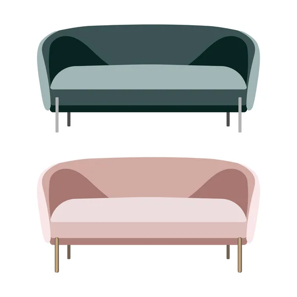 Set Modern Sofas Furniture Living Room Flat Style Cartoon Stock — Stock Vector