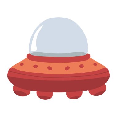 Çizgi film çocukları UFO uzay gemisi. Uzaylı uzay gemisi. Gelecekteki bilinmeyen uçan nesne. Beyaz arkaplanda vektör hisse senedi çizimi izole edildi.