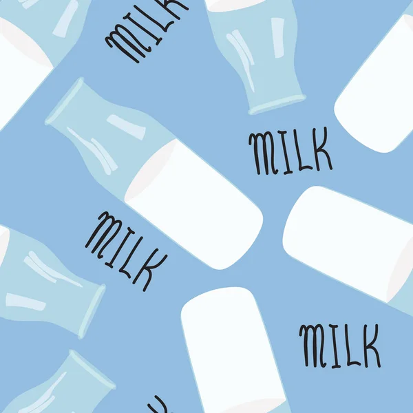 Modèle Sans Couture Journée Mondiale Lait Juin Bouteille Lait Verre — Image vectorielle