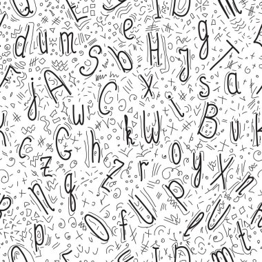 Şirin İngilizce yazılmış alfabe, klasik vektör çizimi. Küçük ve büyük harfler, kart, harf ve poster için iyi.