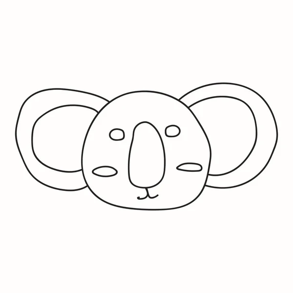 Empty Outline Cute Doodle Koala Head Isolated White Background Stress — Stock Vector