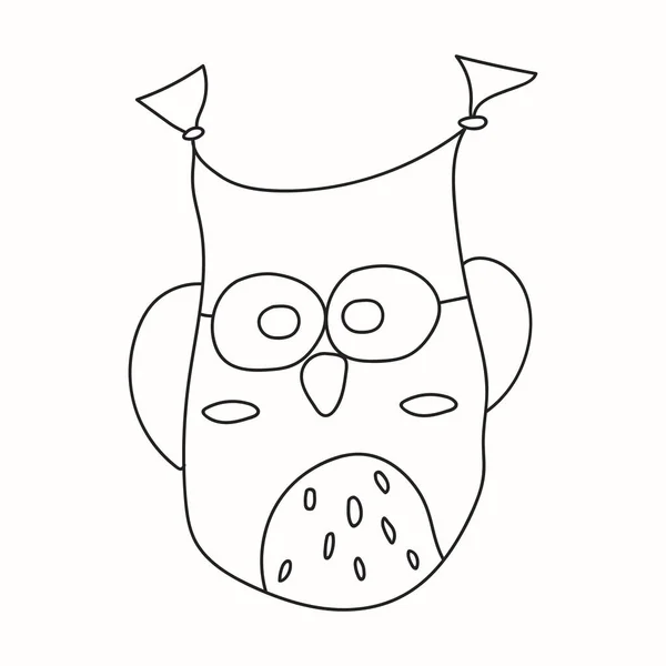 Empty Outline Cute Doodle Owl Head Isolated White Background Stress — Stock Vector