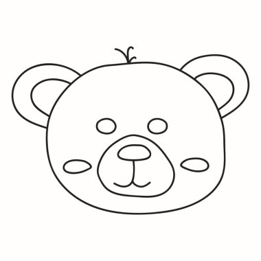 Beyaz arka planda izole edilmiş sevimli karalama ayı kafası çizgisi. Çocuklar ve yetişkinler için stres önleyici çizimler. Tişört, logo ya da dövme çiziyor. Stok vektör illüstrasyonu