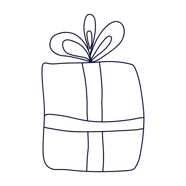 Doodle Vector Gift Box Line Icon 배경에 분리되어 손으로 인사말 — 스톡 벡터