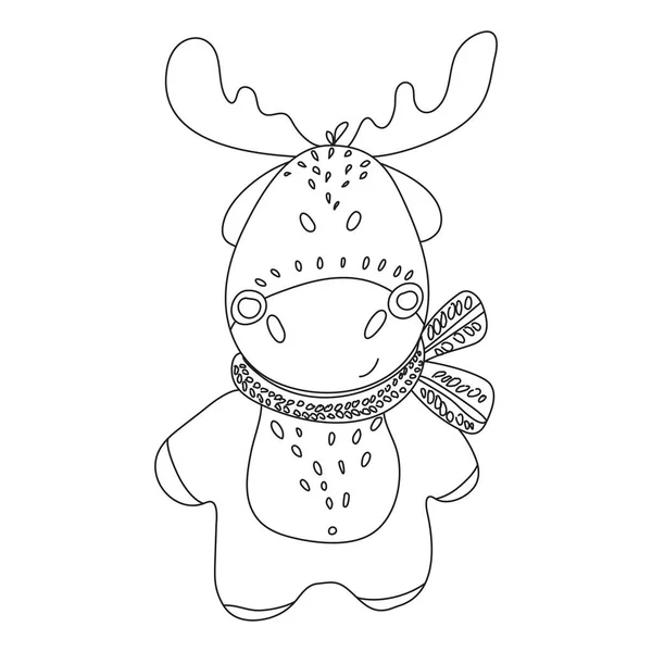 Cute Cartoon Deer Scarf Outline Winter Print Doodle Style Isolated — Stock Vector