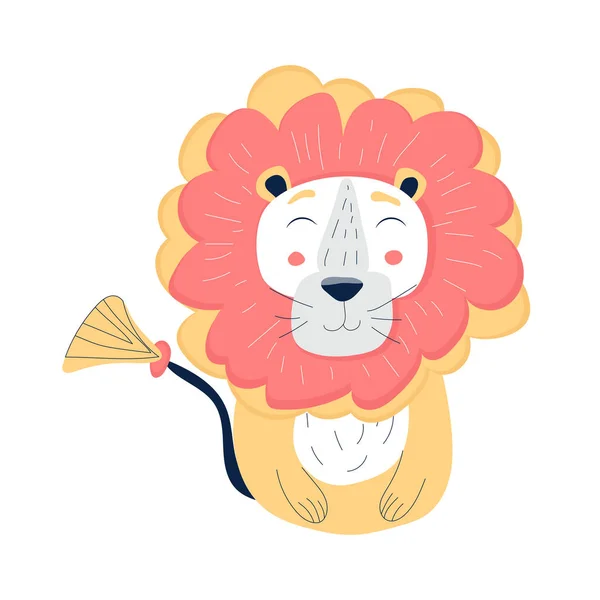 Χαριτωμένο Και Τρυφερό Λιοντάρι Διανυσματική Απεικόνιση Απομονώνονται Λευκό Φόντο Kawaii — Διανυσματικό Αρχείο