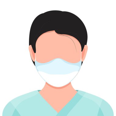Hastalığı önlemek için tıbbi maske takan bir adam. Grip. Çizgi film düz bir şekilde vektör stok illüstrasyonu.